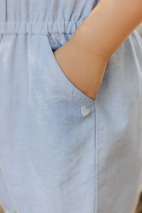 Combinaison courte - Bleu chambray broderie fleurie - Image principale