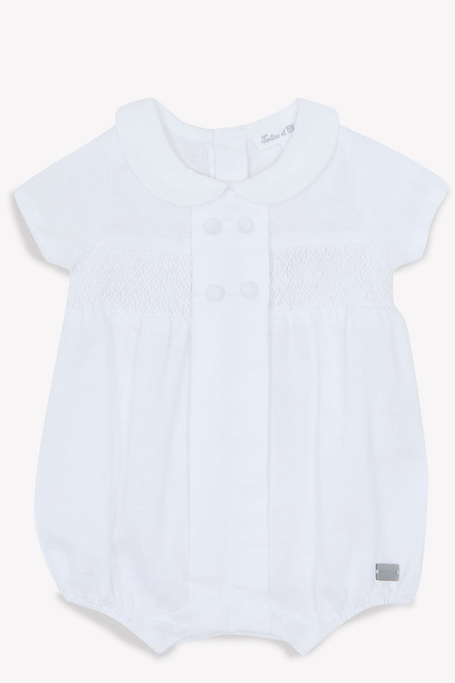 Kurzer Overall - Weiss Leinen GesticktTh - Image principale