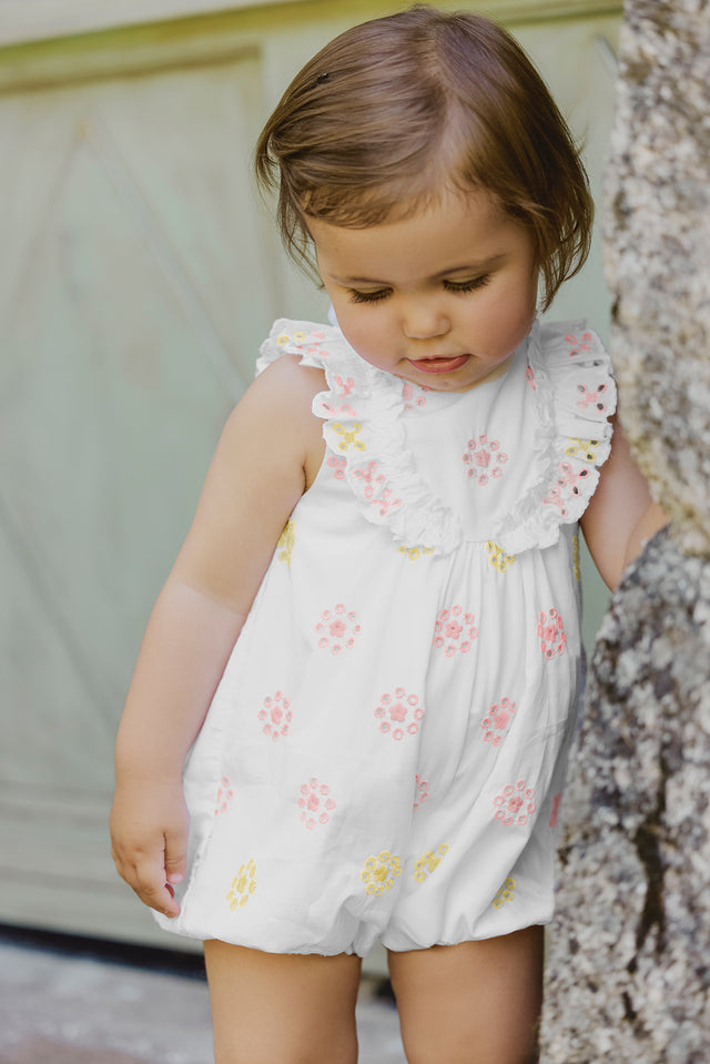 Combinaison courte - Blanc broderie fleurie ajourée - Image principale