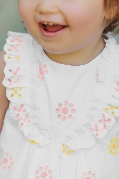 Combinaison courte - Blanc broderie fleurie ajourée - Image principale