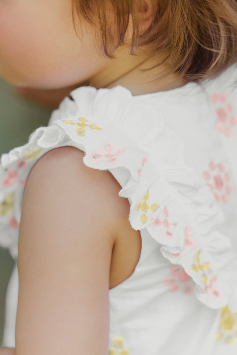Combinaison courte - Blanc broderie fleurie ajourée - Image principale