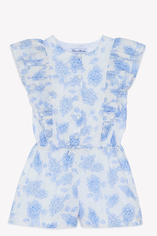 Jumpsuit short - Blue washed Print flowery - Image principale