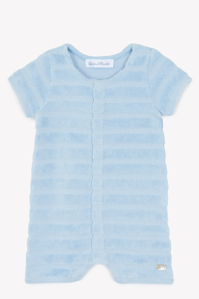 Kurzer Overall - Blau himmlisch Streifens Bi-Material - Image principale