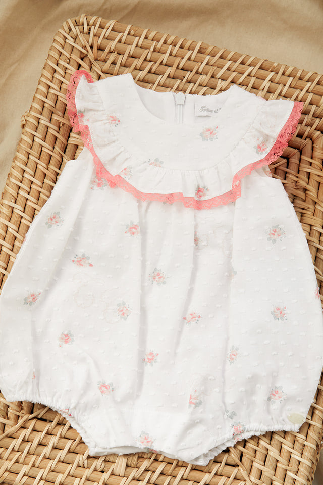 Kurzer Overall - Weiss Stoff Plumetis - Image principale