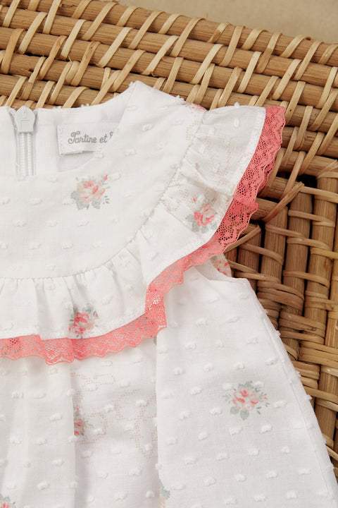 Kurzer Overall - Weiss Stoff Plumetis - Image principale