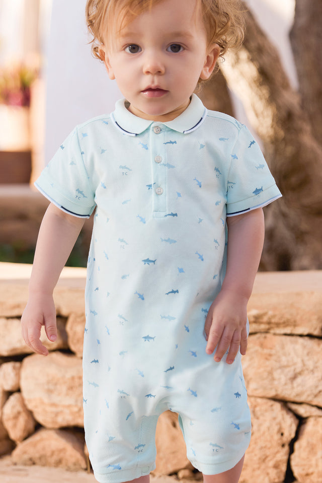 Combinaison courte - Aqua illustration requins - Image principale