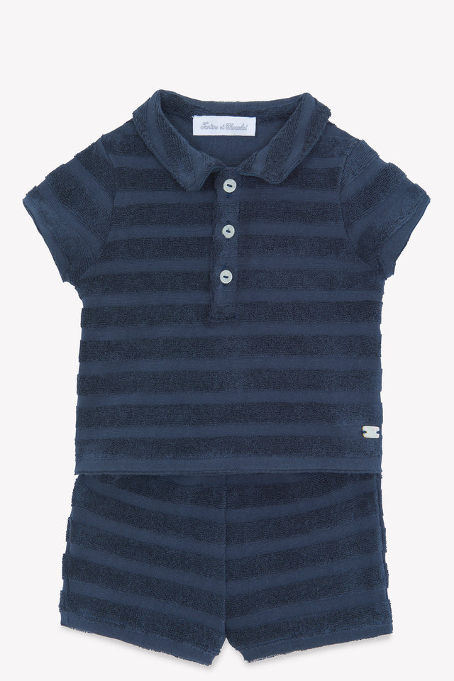 Outfit kurz - Marineblau gewaschen Streifens Bi-Material - Image principale