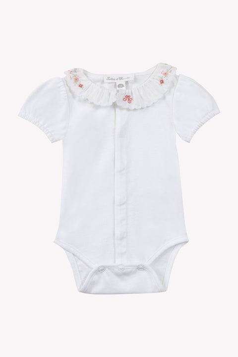Ensemble court - Rose pâle rayé broderie fleurie - Image principale