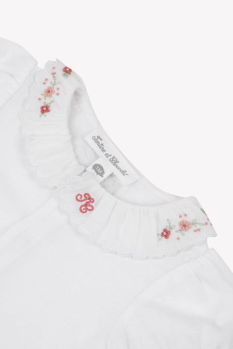 Ensemble court - Rose pâle rayé broderie fleurie - Image principale