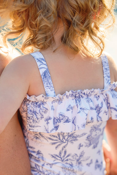 Maillot de bain - Bleu vif imprimé inspiration Toile de Jouy - Image principale
