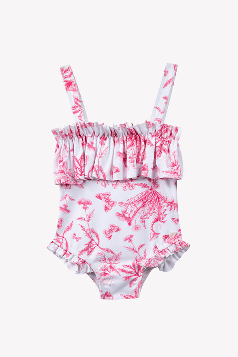 Maillot de bain - Rose vif imprimé inspiration Toile de Jouy - Image principale
