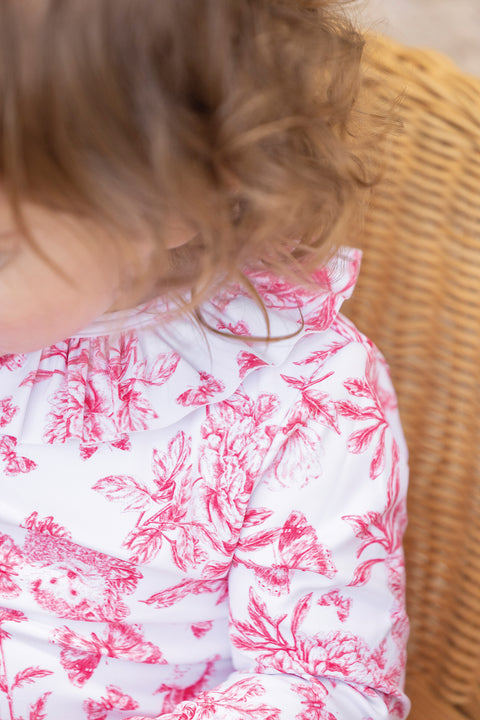 T-shirt de bain - Rose vif imprimé inspiration Toile de Jouy - Image principale