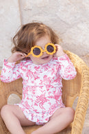 T-shirt de bain - Rose vif imprimé inspiration Toile de Jouy