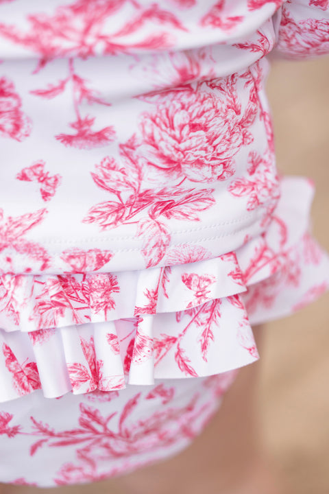 Culotte de bain - Rose vif imprimé inspiration Toile de Jouy - Image principale