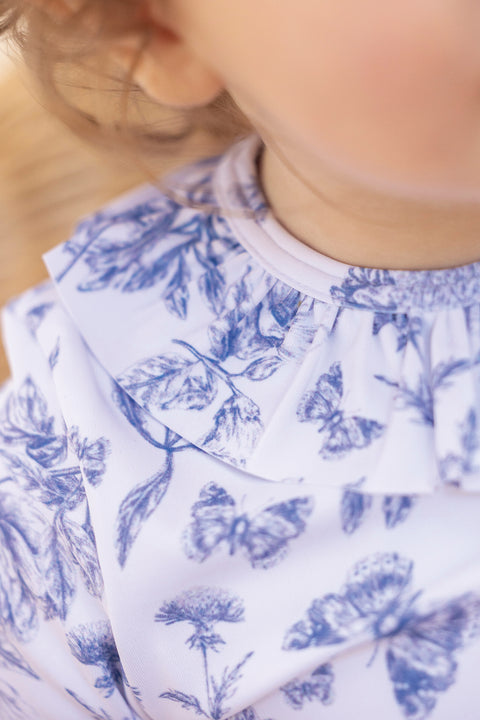 T-shirt de bain - Bleu vif imprimé inspiration Toile de Jouy - Image principale