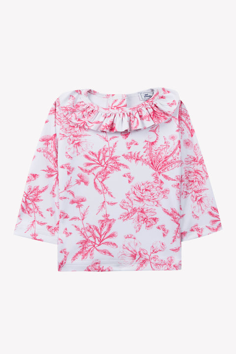T-shirt de bain - Rose vif imprimé inspiration Toile de Jouy - Image principale