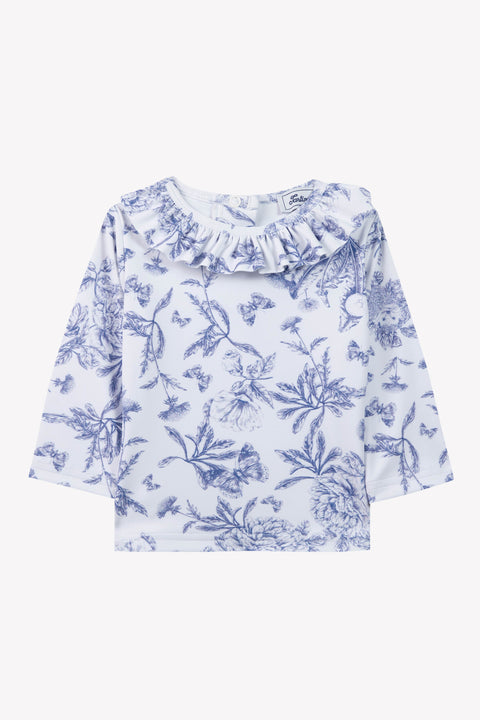 T-shirt de bain - Bleu vif imprimé inspiration Toile de Jouy - Image principale