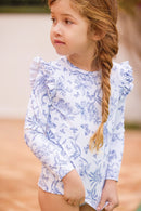T-shirt de bain - Bleu vif imprimé inspiration Toile de Jouy