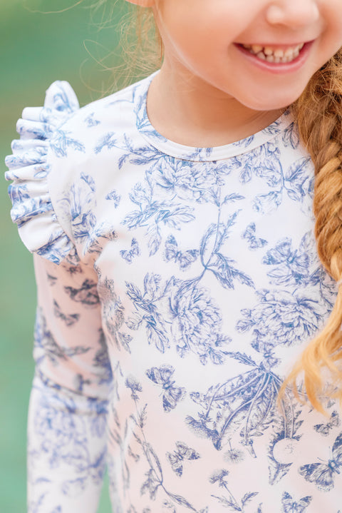 T-shirt de bain - Bleu vif imprimé inspiration Toile de Jouy - Image principale