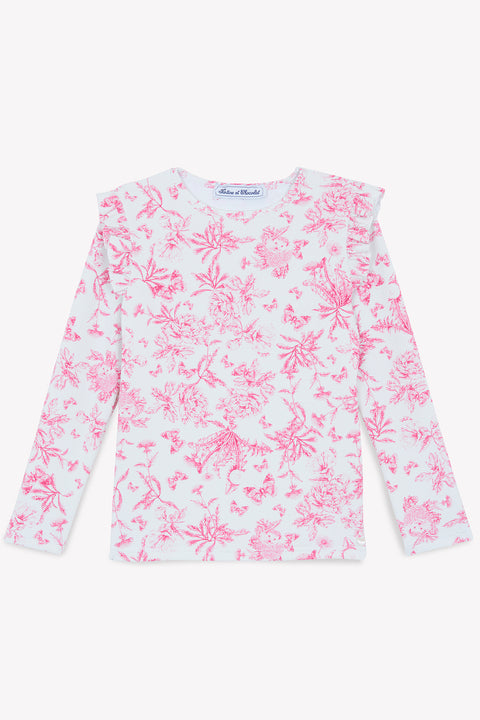T-shirt de bain - Rose vif imprimé inspiration Toile de Jouy - Image principale