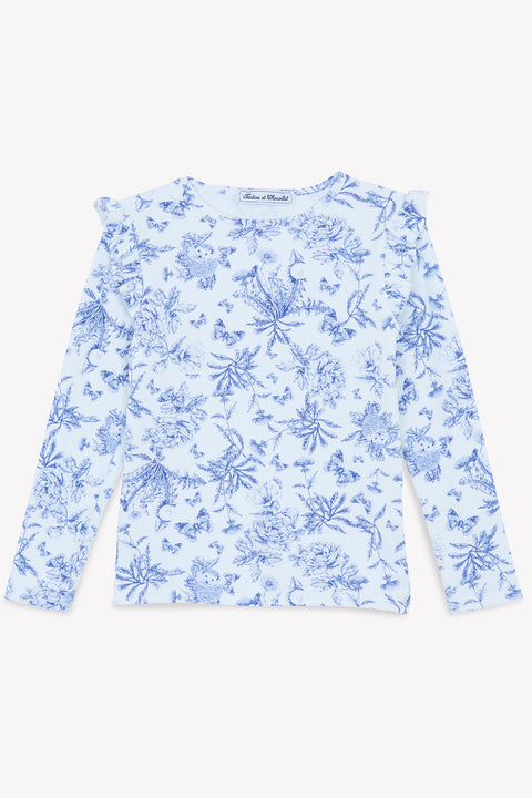 T-shirt de bain - Bleu vif imprimé inspiration Toile de Jouy - Image principale