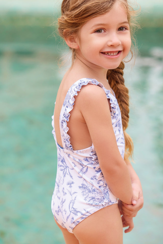 Maillot de bain - Bleu vif imprimé inspiration Toile de Jouy - Image principale