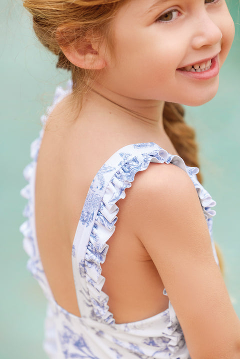 Maillot de bain - Bleu vif imprimé inspiration Toile de Jouy - Image principale