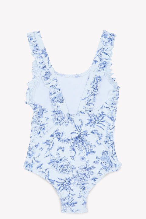 Maillot de bain - Bleu vif imprimé inspiration Toile de Jouy - Image principale