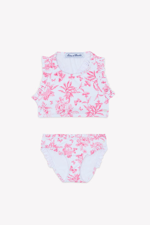 Maillot de bain - Rose vif 2 pièces imprimé inspiration toile de jouy - Image principale