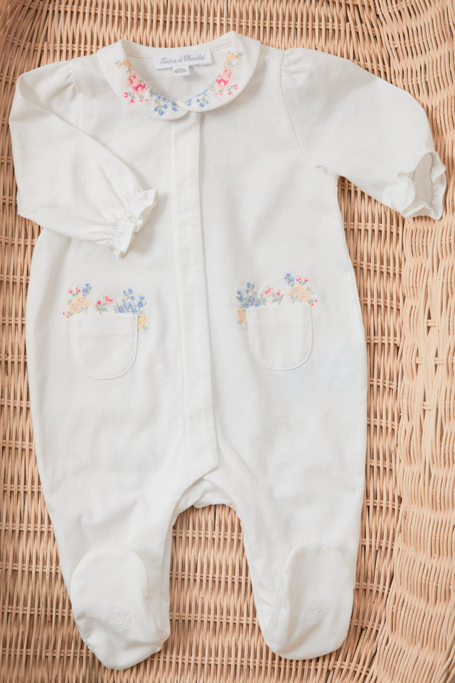 Pyjama – ecru Stickerei blumig - Image principale