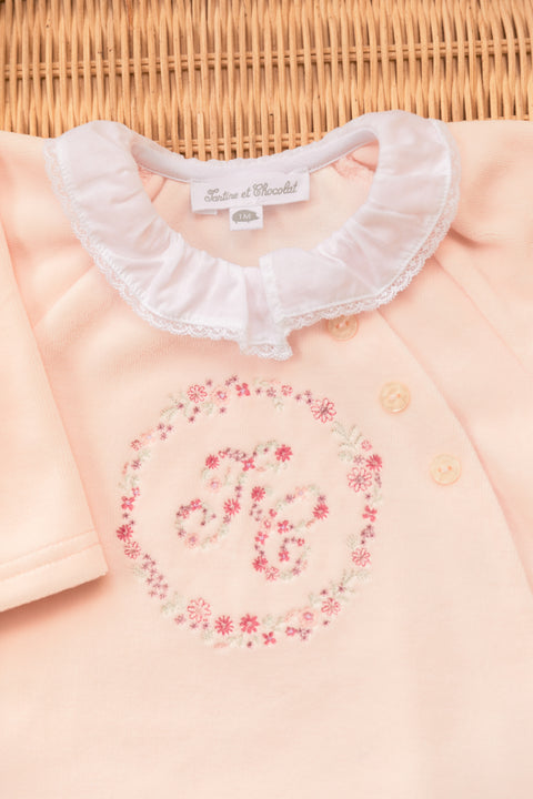 Pijama - Rosa pálido Terciopelo Bordado florido - Image principale