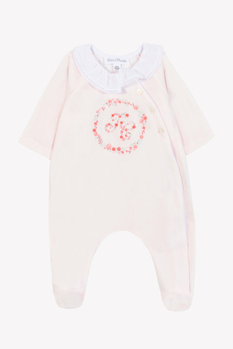 Pijama - Rosa pálido Terciopelo Bordado florido - Image principale