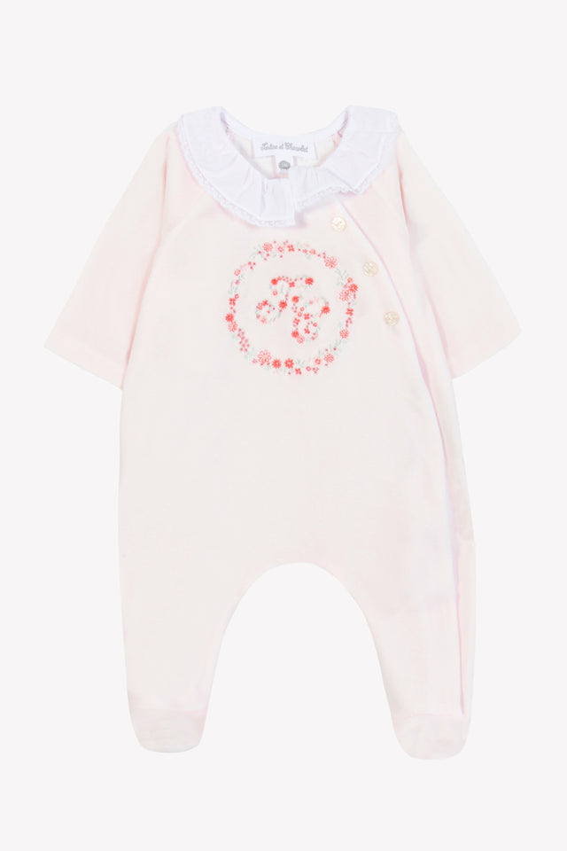 Pijama - Rosa pálido Terciopelo Bordado florido - Image principale