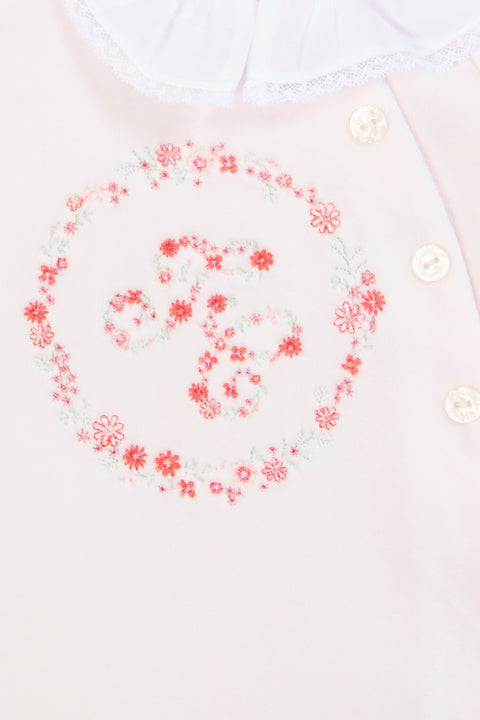 Pijama - Rosa pálido Terciopelo Bordado florido - Image principale