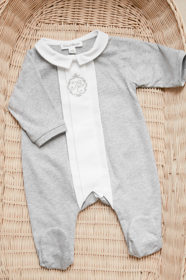 Pyjamas - Grau Heidekraut Stickerei TC Monogramm - Image principale