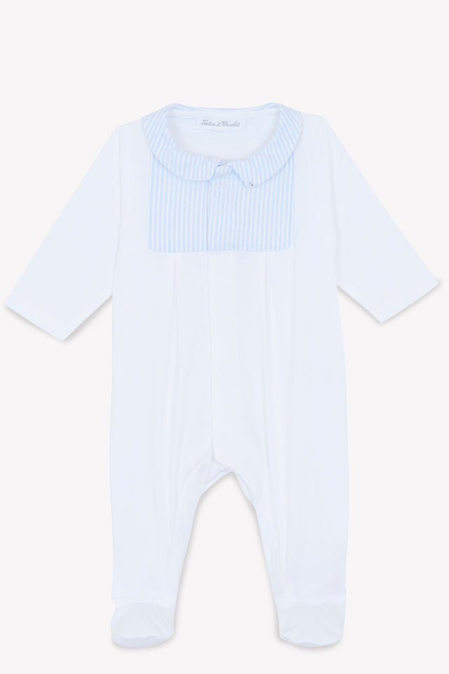 Pijama - Blanco Cuello plano rayado - Image principale