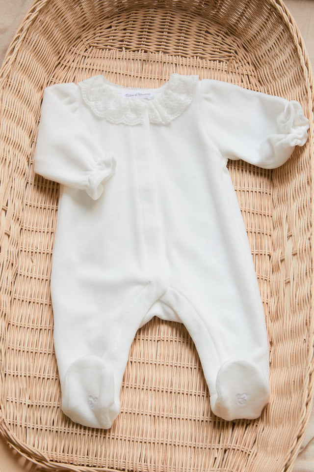 Pyjama – ecru Samt Kragen Spitze - Image principale