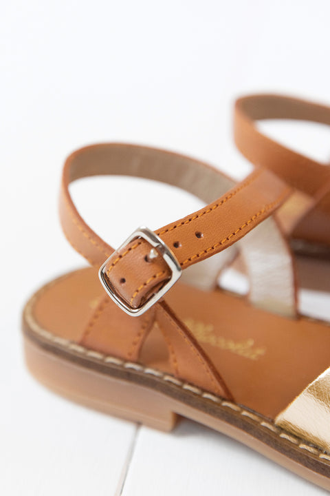 Sandales - Cuir camel et or - Image principale