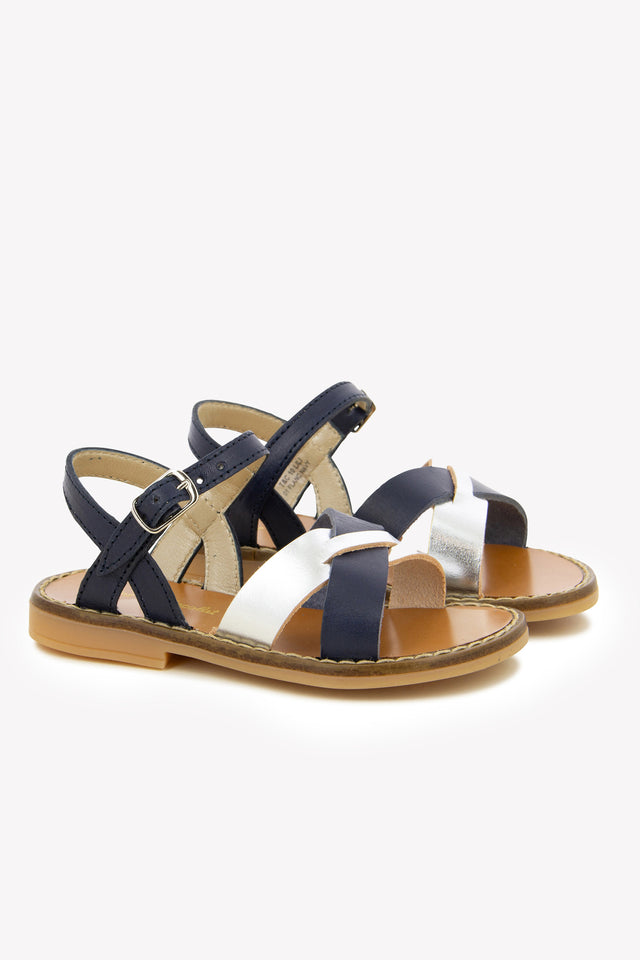 Sandalias - Piel azul marino y plata - Image principale