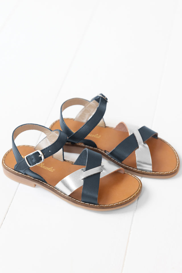 Sandales - Cuir marine et argent - Image principale