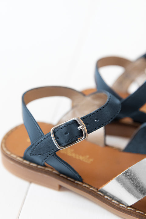 Sandales - Cuir marine et argent - Image principale