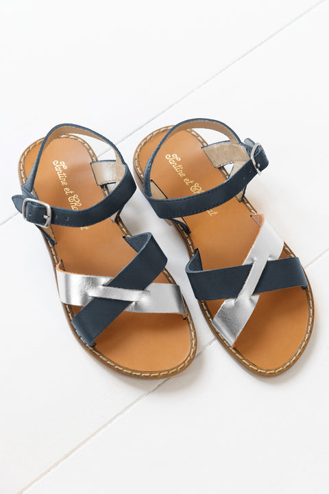 Sandales - Cuir marine et argent - Image principale