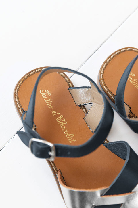 Sandales - Cuir marine et argent - Image principale