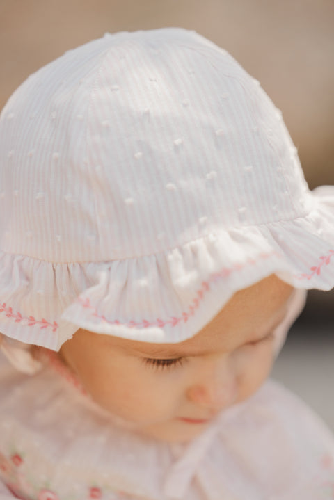 Cappellino a secchiello - Rosa pallido a righe in tessuto leggero - Image principale