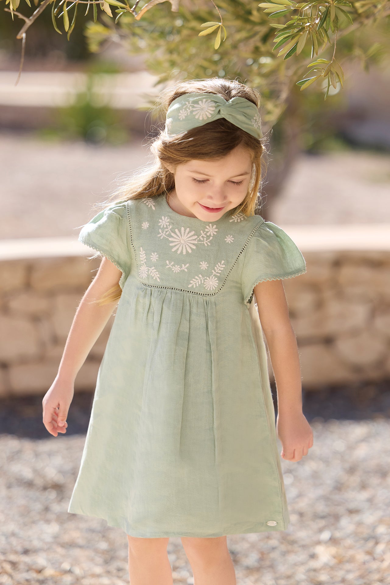 Dress - Green sage Embrodery girl | Tartine et Chocolat Dress - Green sage Embrodery girl | Tartine et Chocolat