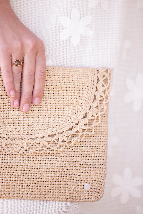 Pochette da donna - Rafia sabbia - Image principale