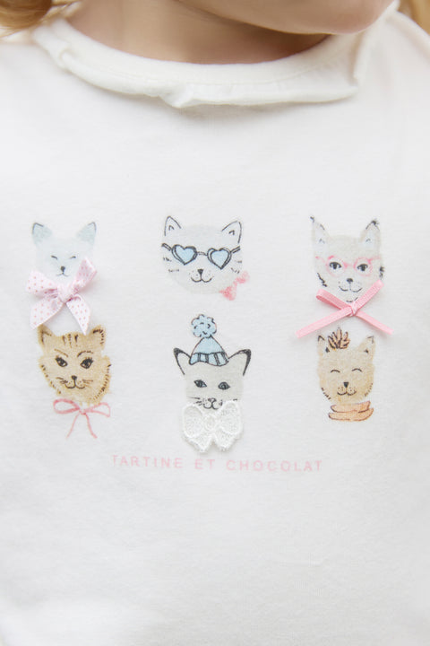 T-shirt - Ecru illustration petits chats - Image principale