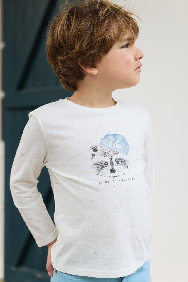 T -Shirt - Ecru Illustration Waschbär - Image principale