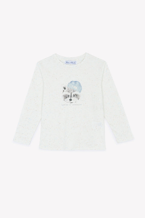 T -Shirt - Ecru Illustration Waschbär - Image principale