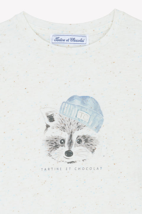 T -Shirt - Ecru Illustration Waschbär - Image principale